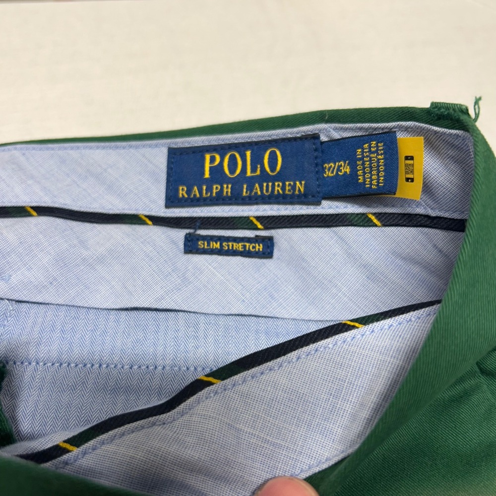 Polo Ralph Lauren Mens Slim Stretch Chinos Green Cotton Trousers 32x34 - Picture 3 of 10